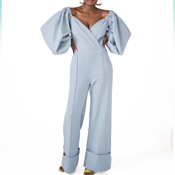 🎉Discover the perfect off-shoulder wide-leg jumpsuit lux 100% cotton -size 4XL! - Picture 6 of 7